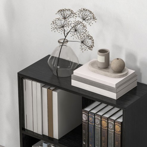 HOMCOM 2 Tier Low Bookcase with Adjustable Shelf, Bookshelf, Display Storage Shelf with 2 Compartments for Home Office, Living Room, Study