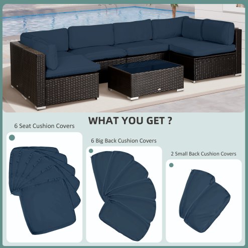 Outsunny Replacement Cushion Covers for Garden Sofa Set, Garden Rattan Sofa Cushion Polyester Cover Replacement Outdoor - No Cushion Included, Blue