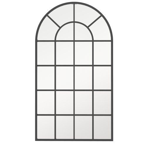 HOMCOM Modern Arched Wall Mirror, 110 x 62 cm Window Mirror for Living Room, Bedroom, Black