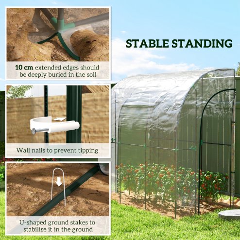Outsunny Walk-In Greenhouse with Zipped Roll Up Doors, Lean-to Small Greenhouse with Plastic Cover and Sloping Top for Flowers, Vegetables and Herbs, 214cm x 118cm x 212cm, Clear