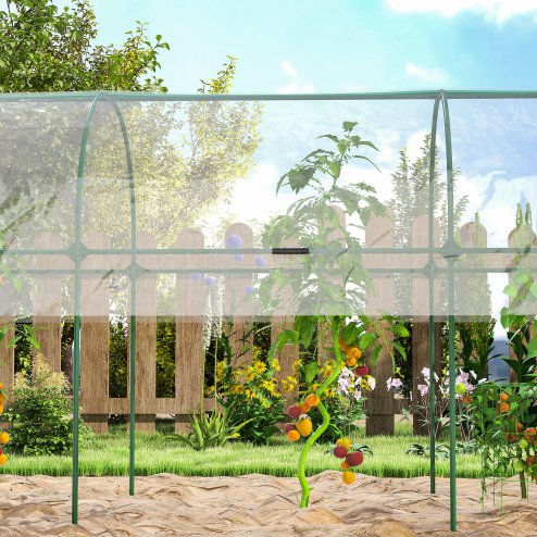Outsunny Tunnel Tomato Greenhouse with 4 Hoops and Top Tap, Pointed Bottom and Guy Ropes, 400 x 123 x 171 cm, Clear