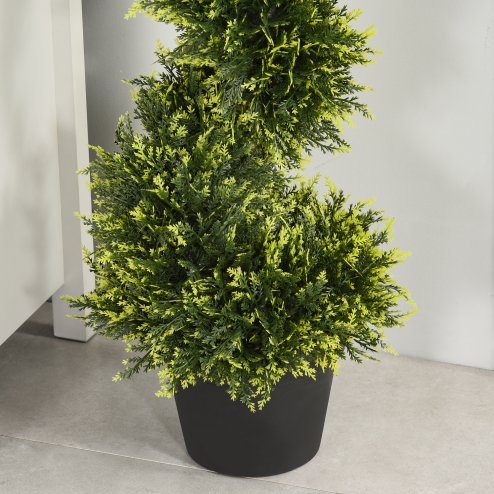 Outsunny 90cm/3FT Artificial Trees, Spiral Topiary Trees w/ Pot Set Of 2, Fake Indoor Outdoor Greenery Plant Home Office Garden Decor Green
