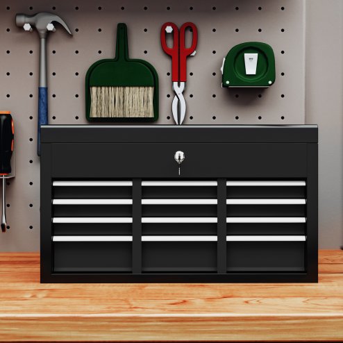 HOMCOM 6 Drawer Tool Chest, Lockable Metal Tool Box with Top Case, Ball Bearing Runners, Portable Toolbox, 600mm x 260mm x 340mm, Black