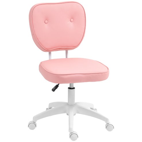 Vinsetto Cute Armless Office Chair, Small PU Leather Computer Desk Chair with Adjustable Height, Swivel Wheels, Mid Back, Pink
