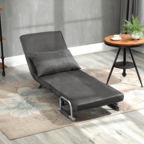 HOMCOM Single Chair Bed, Click Clack Convertible Bed Settee, Modern Velvet Feel Fabric Lounge Couch with Cushion for Living Room, Bedroom, Guest Room