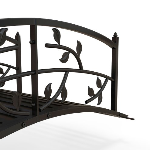 Outsunny 1.2M Metal Garden Bridge with Safety Railings, Arc Footbridge with Vine Pattern, Classic Retro Small Decorative Pond Bridge for Creeks Streams Borders, Black