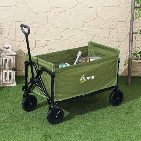 Outsunny 120L Festival Trolley on Wheels, Folding & Compact Camping Trolley Cart with Adjustable Handle for Garden, Beach, Fishing, Green