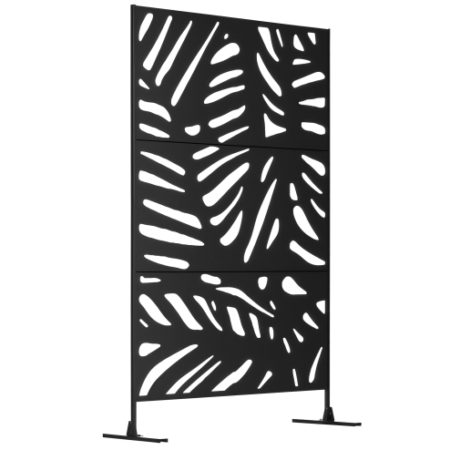 Outsunny Decorative Garden Privacy Screen with Stand, 6.5FT Freestanding Metal Outdoor Divider, Decorative Privacy Panel with Expansion Screws for Garden Pool Hot Tub, Large Leaves Style, Black