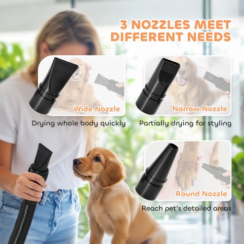 PawHut Dog Hair Dryer with One-Click Auto Adjustable Airflow and Temperature, 2200W Pet Grooming Hair Dryer with 3 Nozzles, Digital Screen, Pet Air Blower Blaster Dryer for Dogs Cats, White