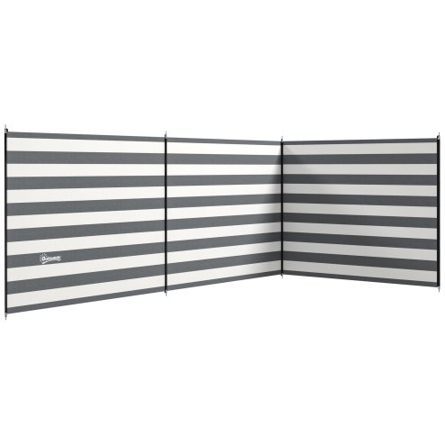 Outsunny 4 Pole Camping Windbreaks, Beach Wind Shield Shelter with Carry Bag and Steel Poles, Outdoor Caravan Privacy Shield, 540cm x 150cm, Grey and White