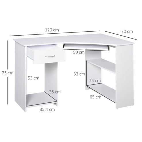 HOMCOM L-Shaped Corner Computer Desk w/ 2 Shelves Wide Worktop Keyboard Tray Drawer & CPU Stand Home Office Study Bedroom Furniture