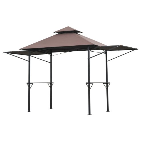 Outsunny 2.4 x 1.5 m (8' x 5') Grill Gazebo Canopy with Extendable Side Awnings, Outdoor BBQ Gazebo Shelter with 2 Side Shelves for Garden, Patio