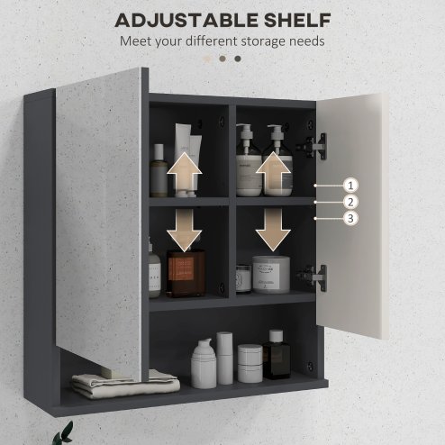 kleankin Bathroom Mirror Cabinet, Wall Mounted Bathroom Storage Cupboard with Adjustable Shelves, 55W x 17D x 55Hcm