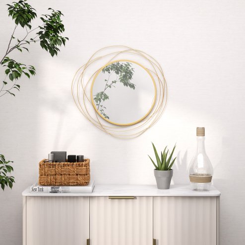 HOMCOM Metal Wall Art 65cm Modern Decorative Mirror Decor Hanging Home Wall Sculptures for Living Room Bedroom Dining Room, Gold