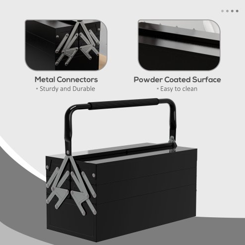 DURHAND Metal Tool Box 3 Tier 5 Tray Professional Portable Storage Cabinet Workshop Cantilever Toolbox with Carry Handle, 45cmx20cmx34.5cm, Black