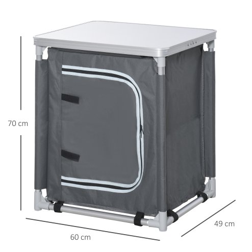 Outsunny 2-Shelf Camping Cupboard Camping Kitchen Station Cook Table Aluminum, Storage Organiser for BBQ Party Picnics Backyards with Carrying Bag
