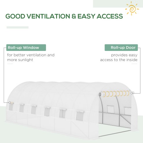 Outsunny 6 x 3 x 2m Greenhouse Replacement Cover ONLY Winter Garden Plant PE Cover for Tunnel Walk-in Greenhouse with Roll-up Windows Door Outdoor, White