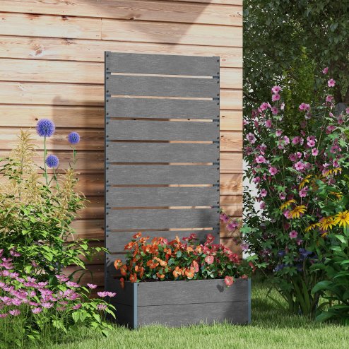 Outsunny Garden Planter with Trellis for Climbing Plants, Vines, Flowers, Freestanding Raised Bed for Garden, Outdoor, Patio, Planter Box with Drainage Gap, 72x38x150cm, Dark Grey