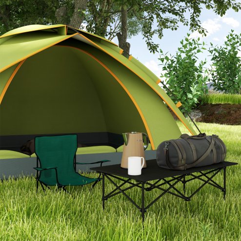 Outsunny Portable Camping Table, 3ft Lightweight Folding Aluminium Picnic Table with Roll Up Top, Carry Bag for Outdoor Camping, Picnic, Hiking, Cooking, BBQ, Fishing, Black