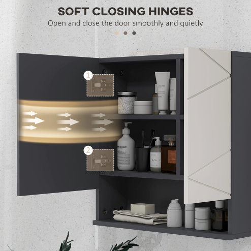 kleankin Bathroom Mirror Cabinet, Wall Mounted Bathroom Storage Cupboard with Adjustable Shelves, 55W x 17D x 55Hcm