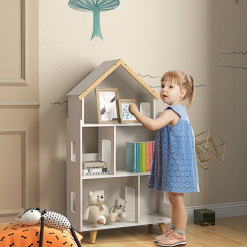 ZONEKIZ Toy Storage Shelf, 3 Tier Children Bookcase, Kids Bookshelf with Six Cubes, for Playroom, Nursery, Bedroom, Kids Room - White