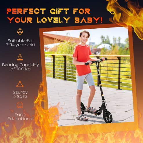 HOMCOM Kids Scooter, Foldable Stunt Scooter with Adjustable Height, Brake for Ages 7-14 Years - Black