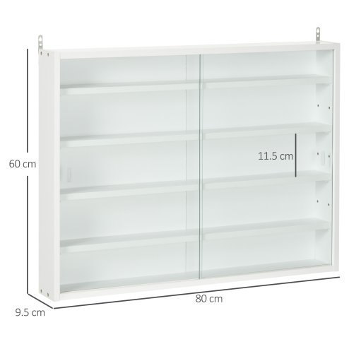 HOMCOM 5-Tier Wall Mounted Display Cabinet, Display Case with 4 Adjustable Shelves, Glass Doors for Home Office Ornaments 60x80cm