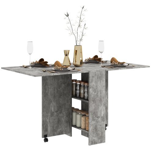HOMCOM Folding Dining Table, Drop Leaf Table with 2-Tier Shelves, Rolling Casters, for Small Spaces, Kitchen