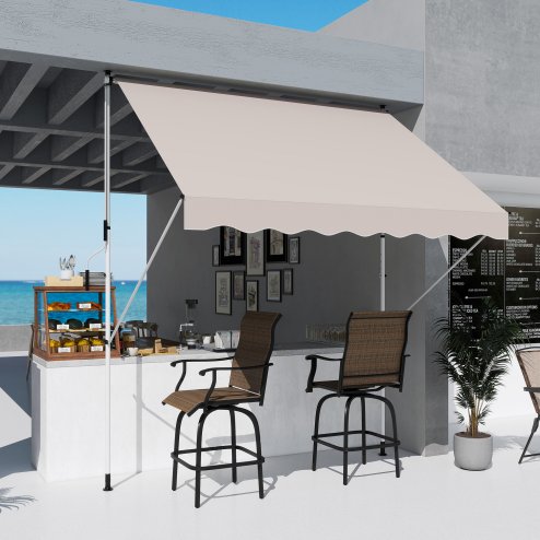 Outsunny Balcony 3 x 1.5m Manual Adjustable Awning, DIY Patio Clamp Awning Canopy, Retractable Shade Shelter Easy to Move for Balcony, Beige
