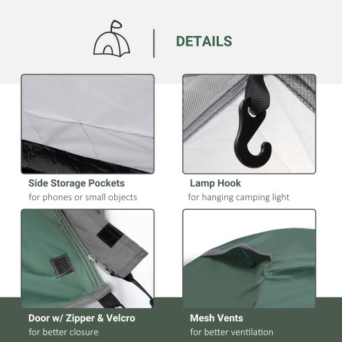 Outsunny Two-Man Camping Tent Dome Tent with Weatherproof Shell, Vestibule & Windows, for Fishing & Hiking, Green and Grey