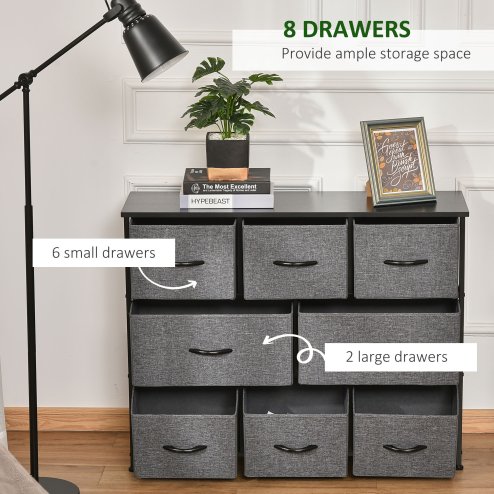 HOMCOM Chest of Drawers with 8 Foldable Drawers, 3-Tier Fabric Bedroom Dresser, Clothes Storage Unit for Bedroom Living Room, Dark Grey