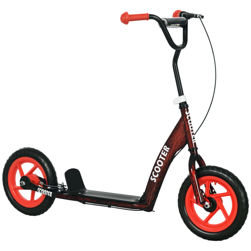 AIYAPLAY Kids Scooter, Big Wheel Kick Scooter with Adjustable Height Handlebar, Non-slip Footplate, Rear Brake, Kickstand, for Kids 6-12 Years Old, Red