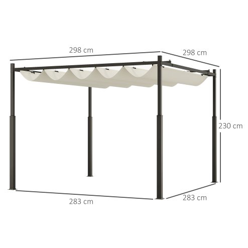 Outsunny 3 x 3(m) Metal Pergola with Retractable Roof and Magnetic Fixture, Outdoor Gazebo Garden Pergola Kit Sun Shade Canopy, UPF30+, 80mm Metal Column, Cream White