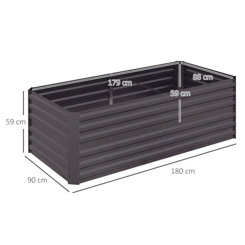 Outsunny Raised Beds for Garden, Galvanised Steel Outdoor Planters with Multi-reinforced Rods for Vegetables, Plants, Flowers and Herbs, 180 x 90 x 59 cm, Dark Grey