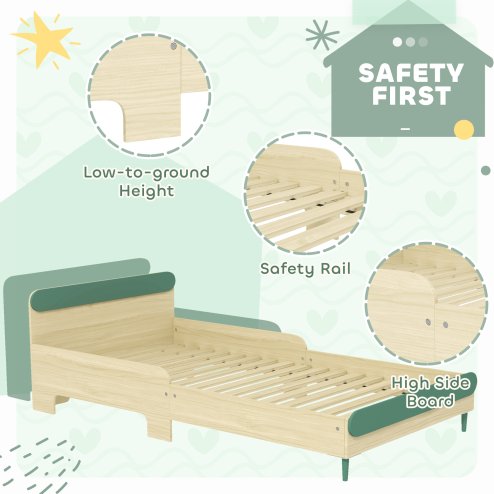 AIYAPLAY Toddler Bed, Kids Bed Frame with Safety Rail, for Ages 3-10 Years, Kids Bedroom Furniture, 195 x 103 x 60.5cm, Green