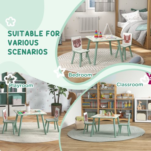 ZONEKIZ Kids Table and Chair Set, Toddler Table with 2 Chairs, Three Piece Toddler Activity Furniture Set for Bedroom, Nursery, Playroom, Green