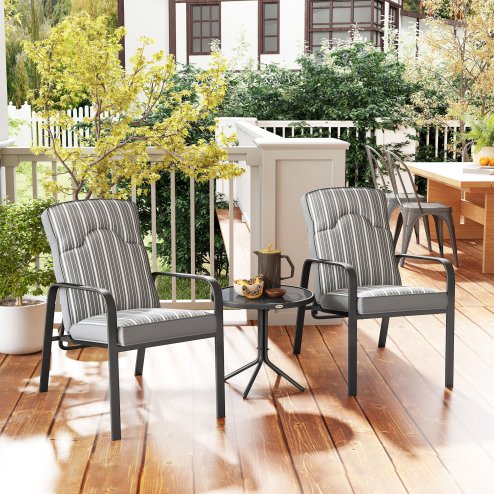 Outsunny 3-Piece Patio Bistro Set, 5-Position Adjustable Recliner Garden Chairs and Tempered Glass Table, Garden Furniture Set with Cushions, High Back, Armrests, Metal Frame for Balcony Patio, Grey