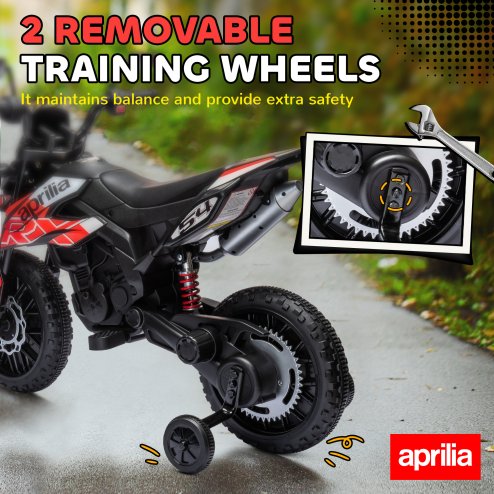 AIYAPLAY 12V Kids Motorcycle, Aprilia Licensed Kids Electric Motorbike with Training Wheels, Spring Suspension, LED Light, Music, USB, Kids Electric Bike for Boys, Girls, Red/Black