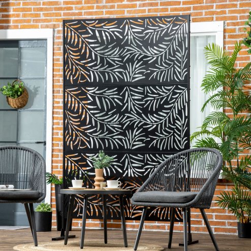 Outsunny Decorative Garden Privacy Screen with Stand, 6.5FT Freestanding Metal Outdoor Divider, Decorative Privacy Panel with Expansion Screws for Garden Pool Hot Tub, Willow Branch Style, Black
