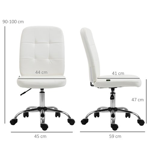 Vinsetto Armless Office Chair, Faux Leather Desk Chair with Adjustable Height, Button Tufted, White