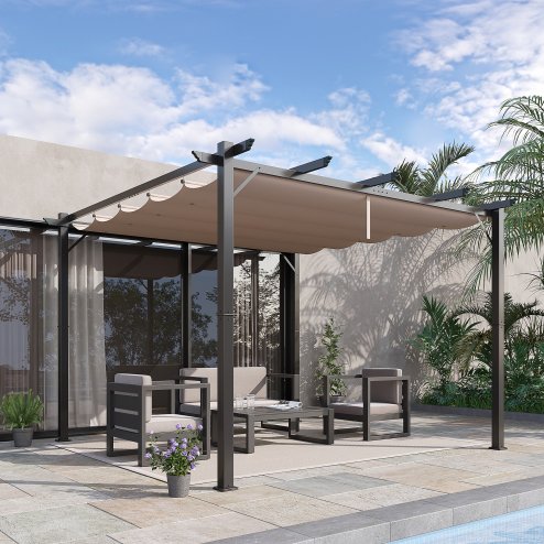 Outsunny 3 x 3(m) Aluminium Pergola Canopy Gazebo Awning Outdoor Garden Sun Shade Shelter Marquee Party BBQ, Brown