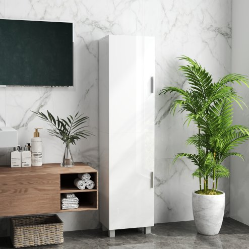 HOMCOM Tall Bathroom Cabinet, Freestanding Bathroom Storage Cabinet with Adjustable Shelves and Double Doors