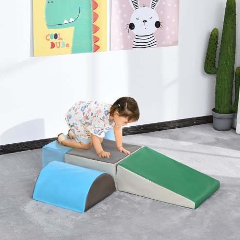 HOMCOM 5 Piece Soft Play, Climb and Crawl Activity Play Set for Baby Toddler, Soft Foam Blocks Indoor Play Equipment Learning Toys Blue