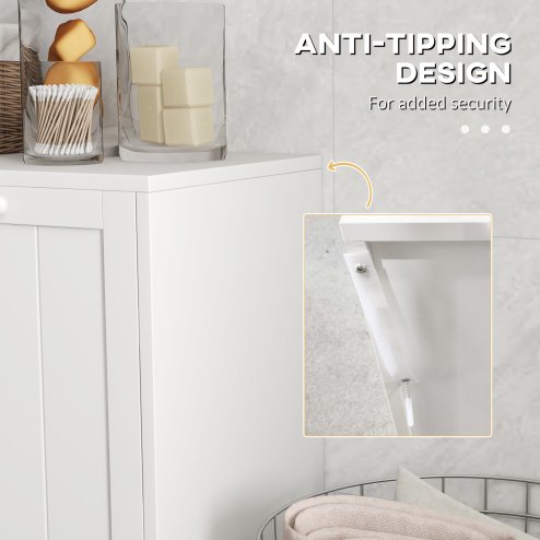 kleankin 2 Doors Laundry Cabinet, Bathroom Cabinet with 2 Tilt-Out Hampers, Modern Storage Unit for Washroom, White