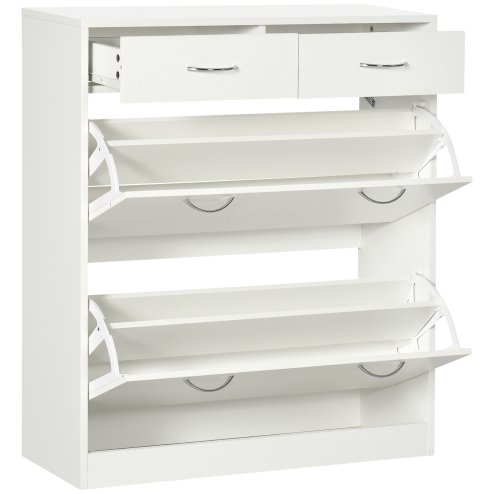 HOMCOM Narrow Shoe Cabinet, Slim Shoe Storage Cabinet with 2 Flip Drawers, 2 Slide Out Drawers and Adjustable Shelves for 12 Pairs of Shoes for Entryway Hallway