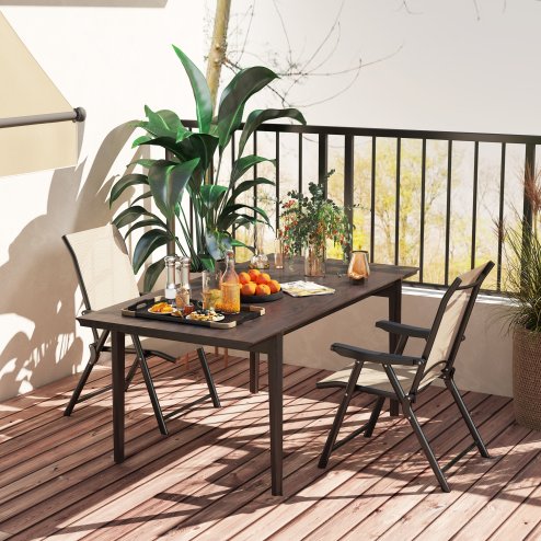 Outsunny Set of 2 Folding Chair, Garden Chair Set with Breathable Mesh Back and Seat, Outdoor Camping Chairs with Armrests, Steel Frame for Deck Balcony, Brown