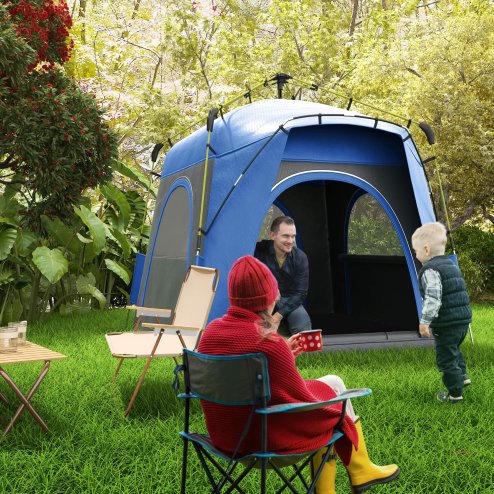 Outsunny Instant Pop Up Camping Tent, 4 Man Dome Tent with 4 Doors, Sewn-in Groundsheet, Carry Bag and Top Hook for Fishing Hiking Festival, Grey