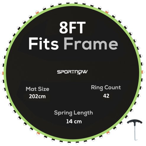 SPORTNOW Trampoline Replacement Mat with Eight Rows of Stitching, Spring Pull Tool, 42 V-Hooks, for 8ft Trampoline, Using 14cm Springs, Trampoline Jumping Mat, Green