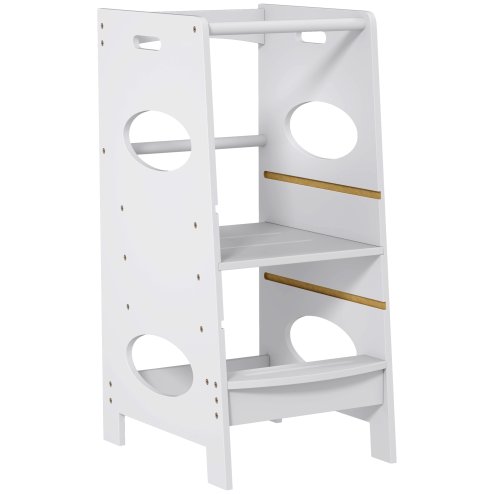 HOMCOM Toddler Step Stool Kids Adjustable Standing Tower with Safety Rail for Kitchen Counter Grey
