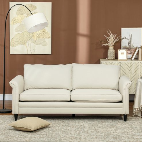 HOMCOM 3 Seater Sofa, Modern Fabric Sofa Couch with Spring Cushion, Rubber Wood Legs, 191cm Upholstered Settee for Living Room, Bedroom, Home Office, Guest Room, Cream White
